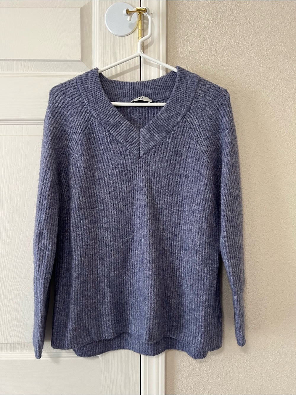 C&A Blue Wool Blend Ribbed Knit V Neck Sweater Women’s EU Medium